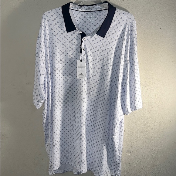 NWT Michel Rouen  Men's Patterned Polo Shirt in White and Navy - Picture 7 of 10